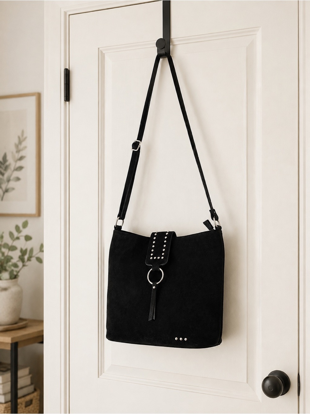 Rosemary Suede Bucket Bag-Black